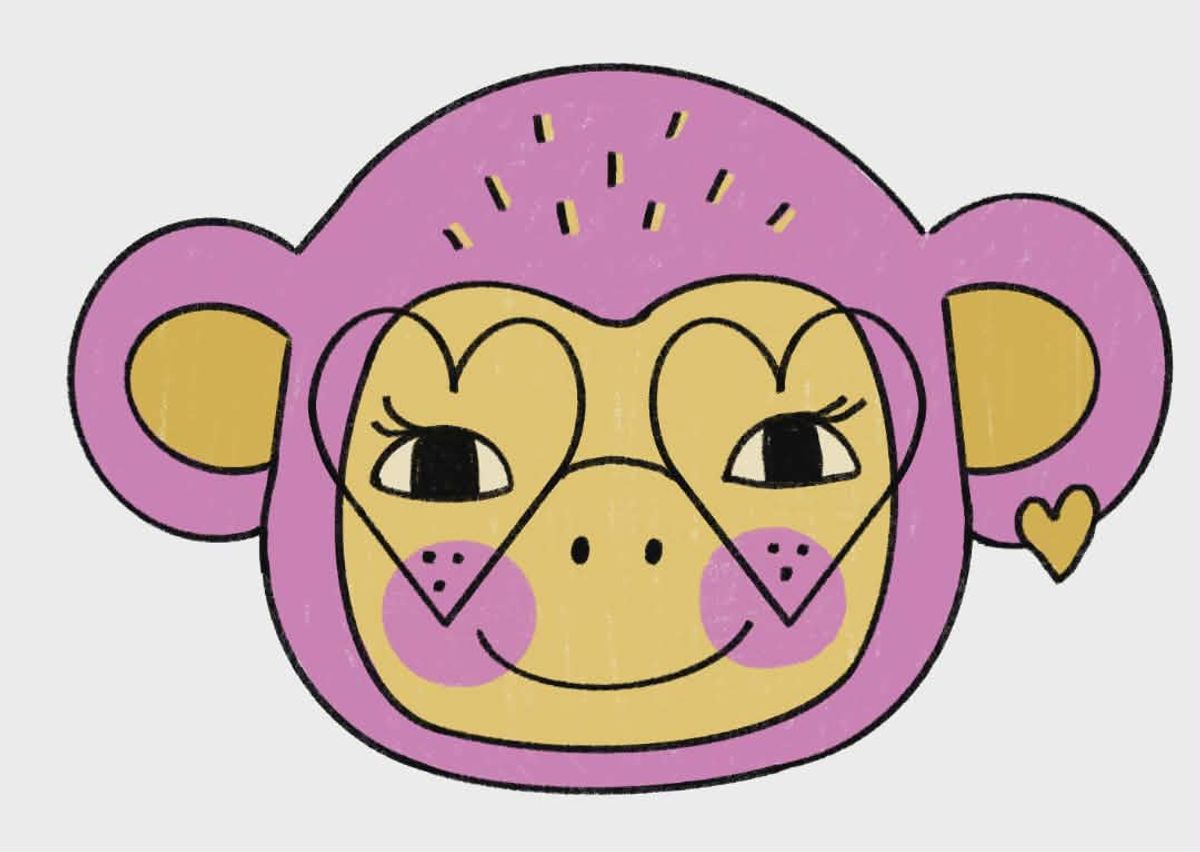 Rosa Apekatt - DTF strykemerke