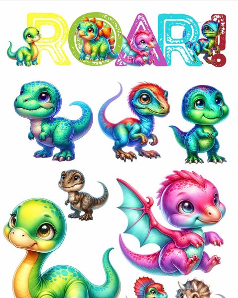 Hovedbilde Roar A4 ark med dinosaurer - DTF Strykemerker