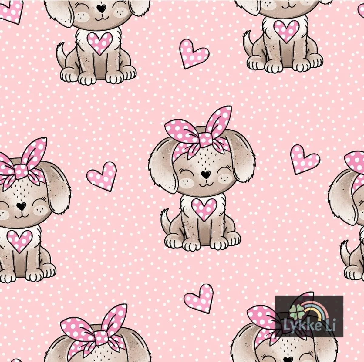 Hund med rosa sløyfe - French Terry - Metervare