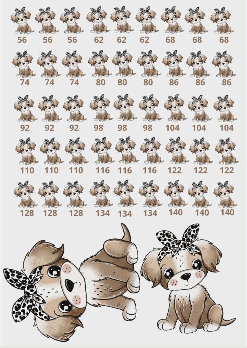 A4 ark med str.merker og figurer ,Søt hund med leo sløyfe - Dtf strykemerke
